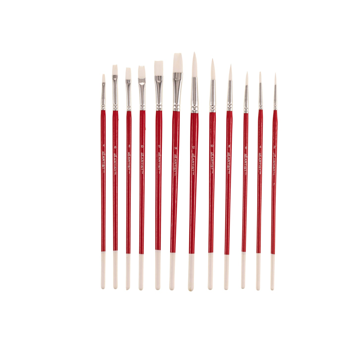 Hello, Artist! 12PC Long Handle Brush Set, Flats & Rounds