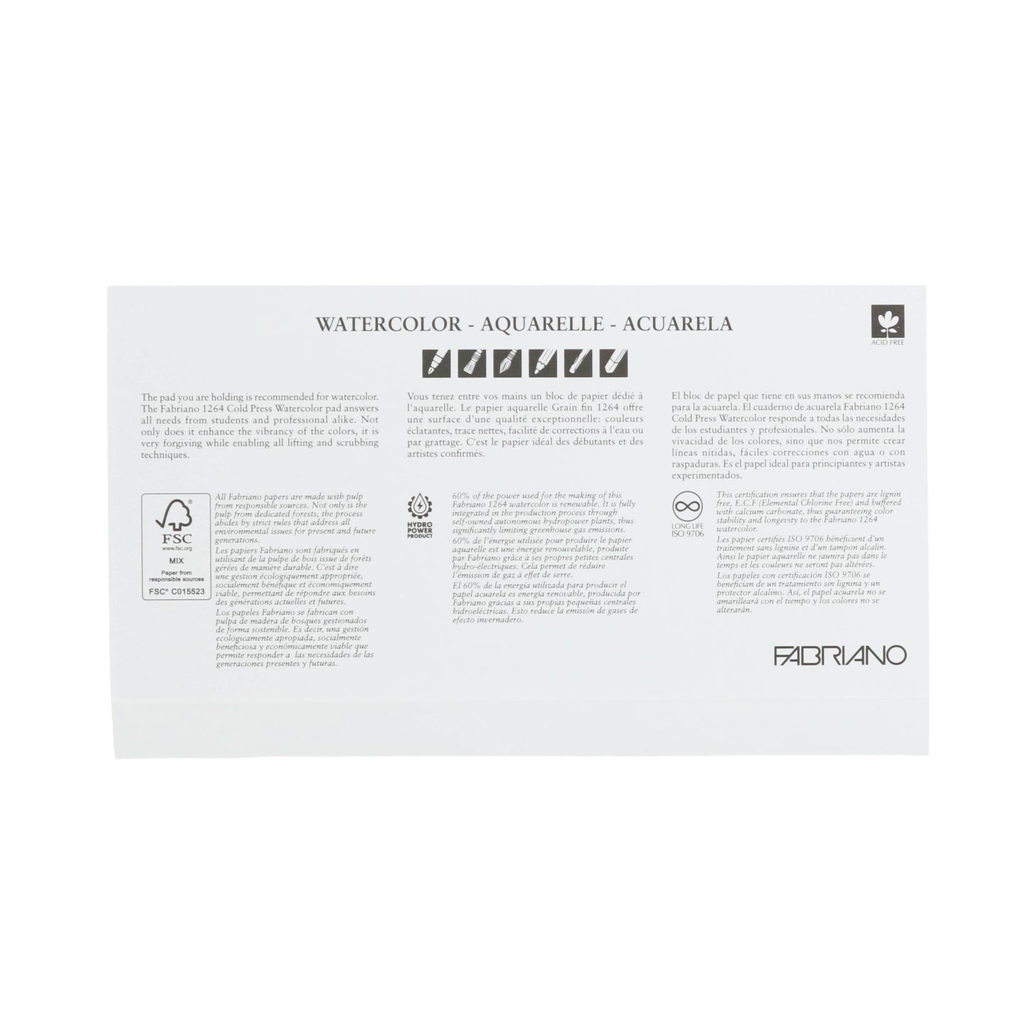 Fabriano 1264 Watercolor Pad, Glue Bound, 140 lb, 4”x 8”