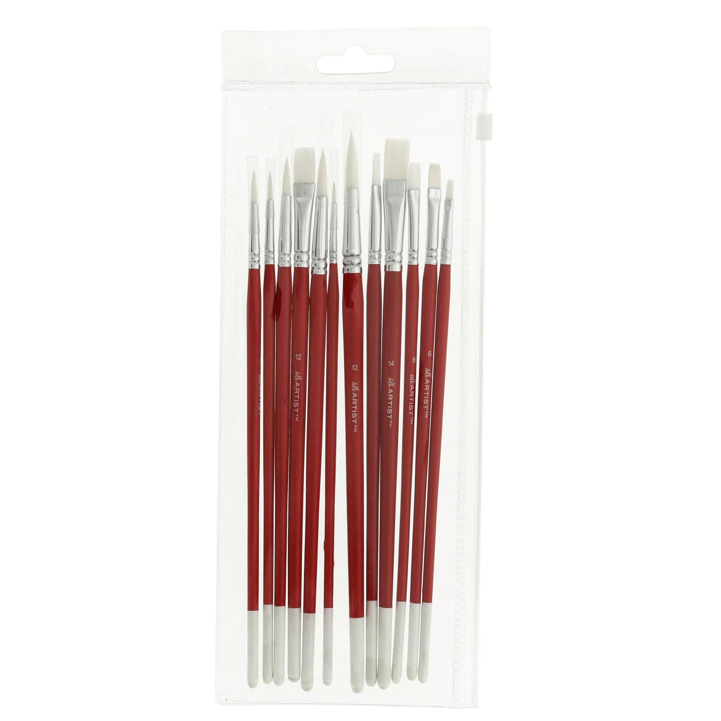 Hello, Artist! 12PC Long Handle Brush Set, Flats & Rounds