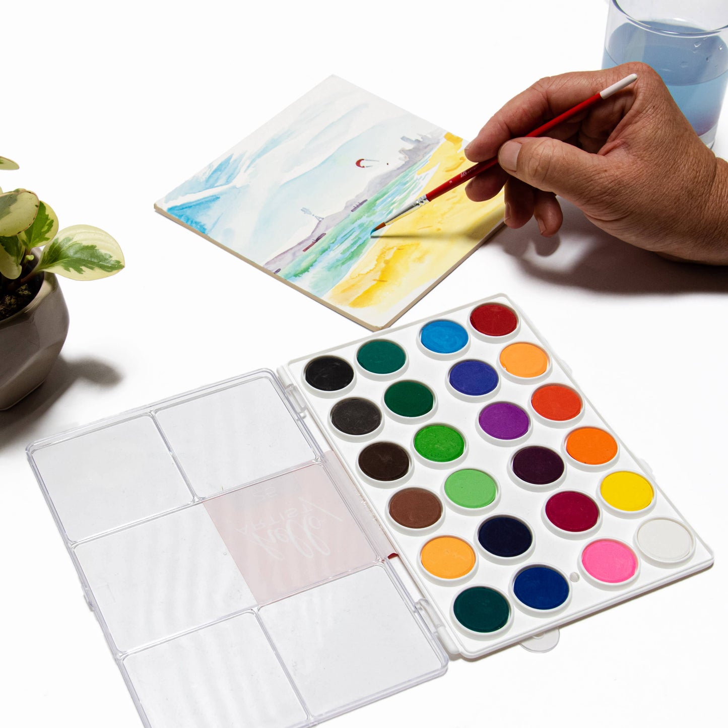 Hello, Artist! 24 Piece Watercolor Cake With Brush Set