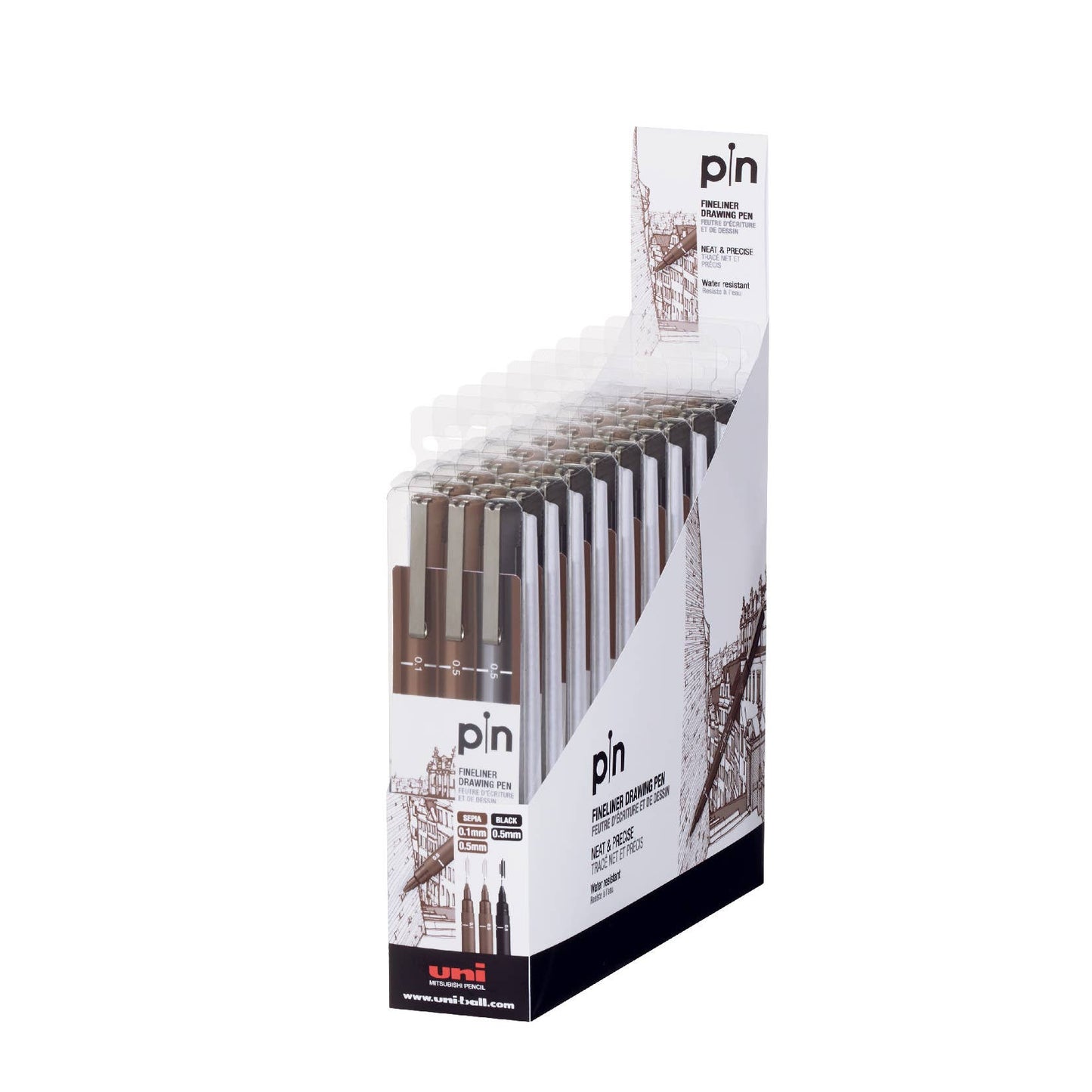 Uni-ball uni Pin Fineliner Set, 3-Pens .01mm-.5mm Sepia/Blk