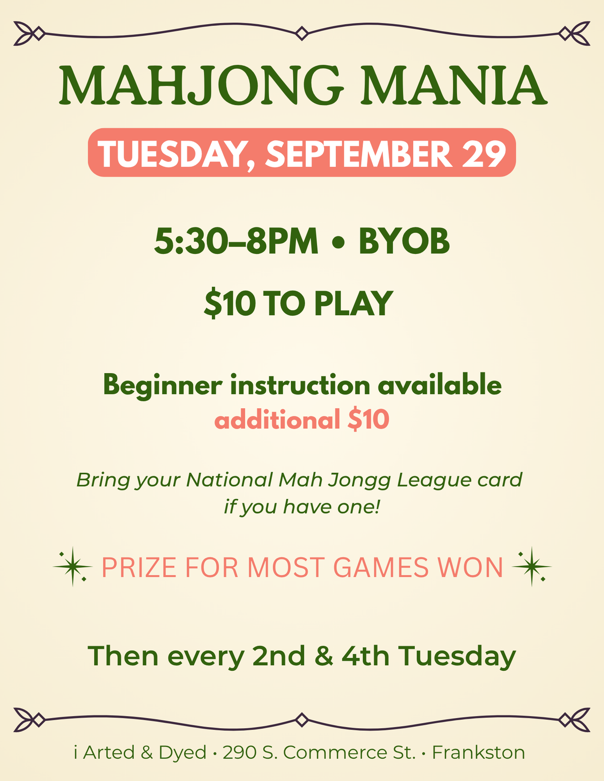 MAHJONG MANIA - SEPT. 29TH