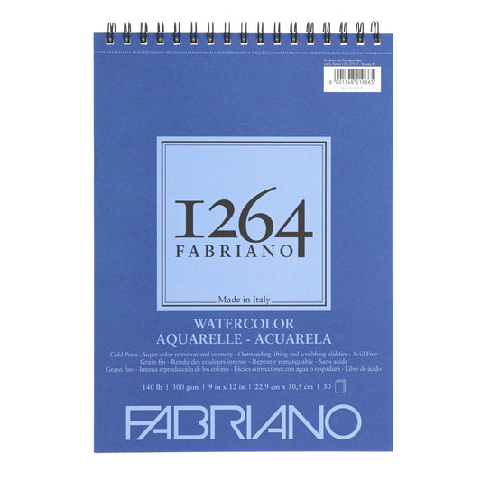 Fabriano 1264 Watercolor Pad, Spiral Bound, 140 lb, 9”x 12”